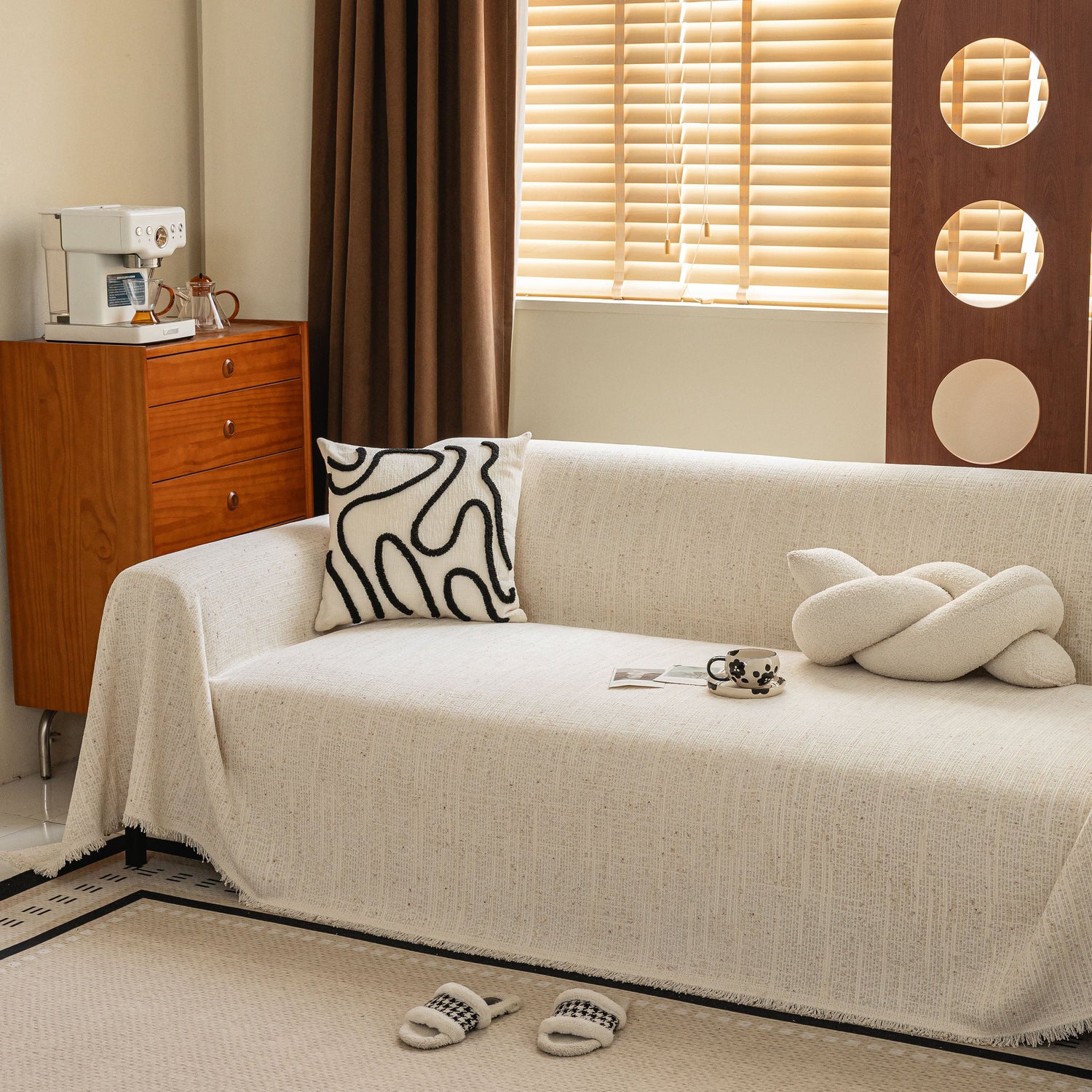 Boho Woven Sofa Throw Cover, Modern Soft Couch Protector for Pets & Living Room Decor