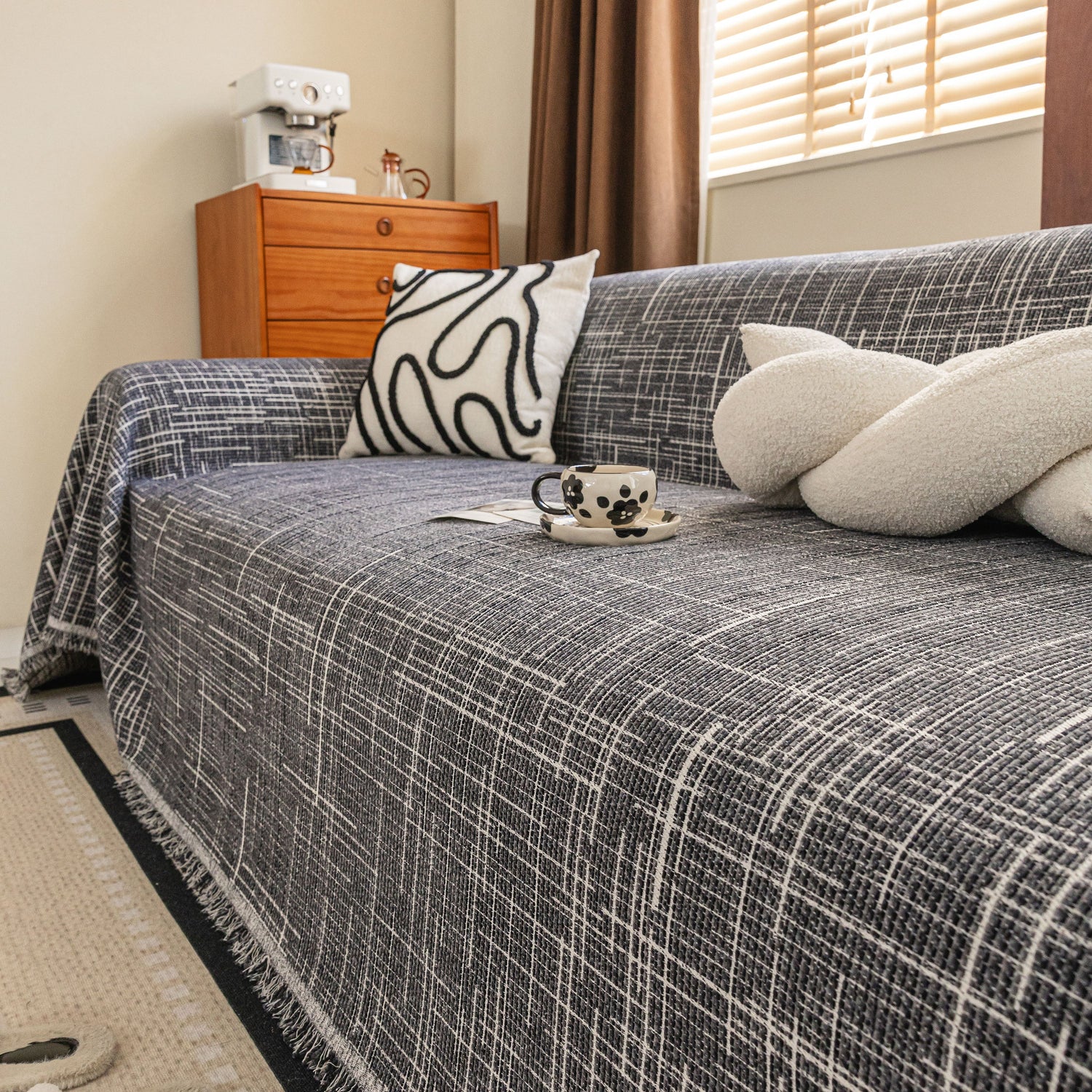 Boho Woven Sofa Throw Cover, Modern Soft Couch Protector for Pets & Living Room Decor