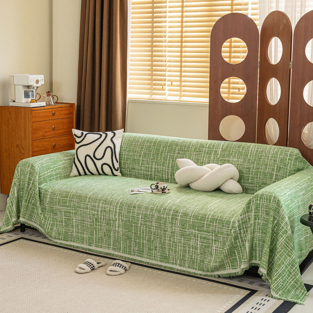 Boho Woven Sofa Throw Cover, Modern Soft Couch Protector for Pets & Living Room Decor