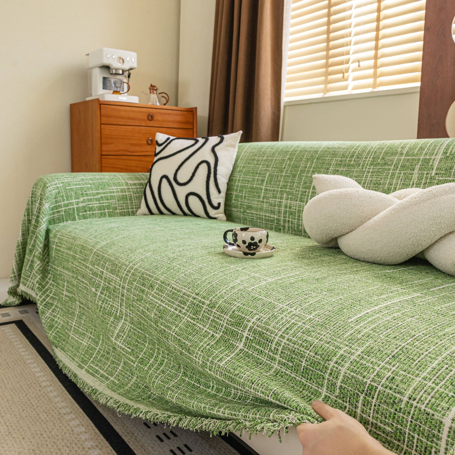 Boho Woven Sofa Throw Cover, Modern Soft Couch Protector for Pets & Living Room Decor