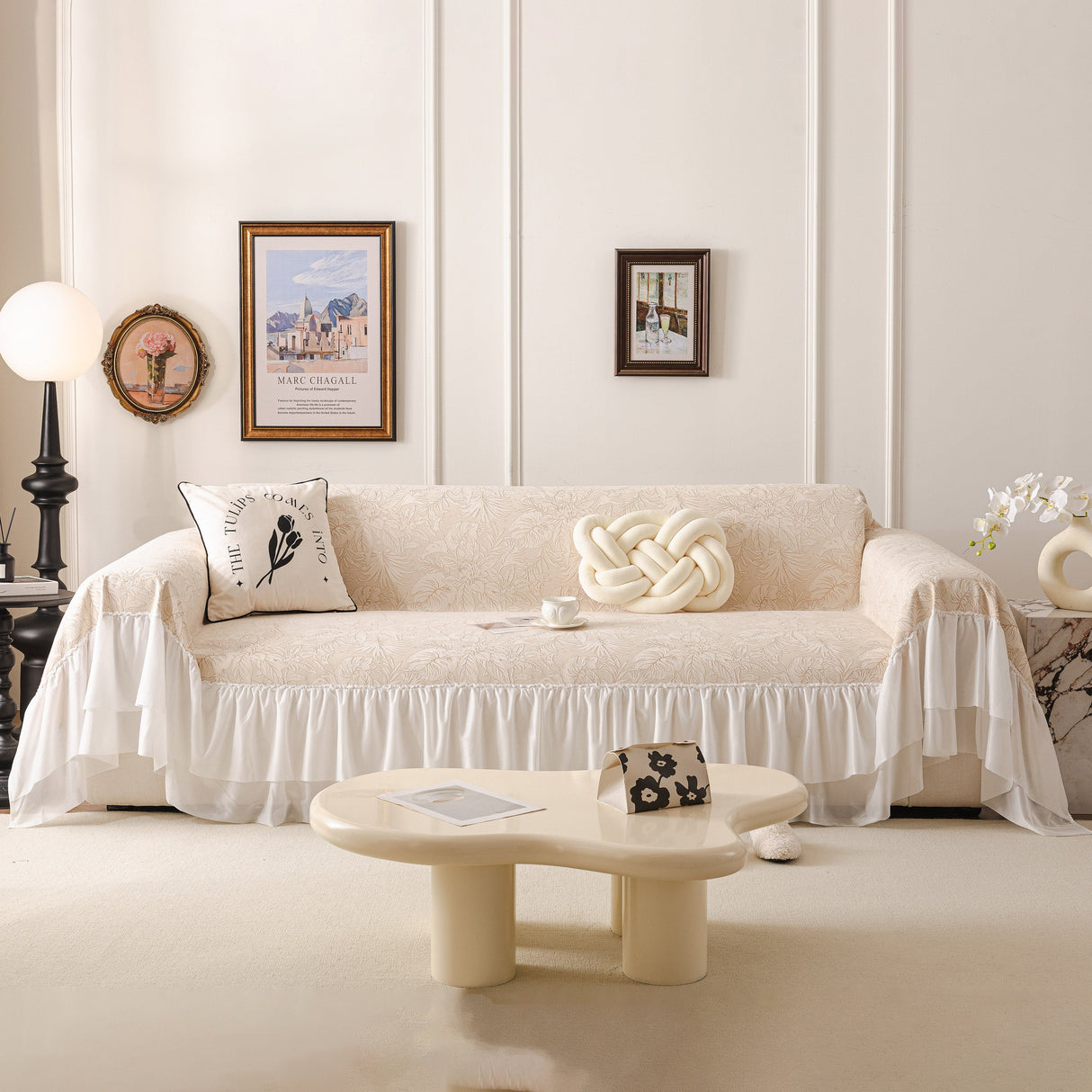 French Chic Style Ruffle Floral Cover Throws for Sofas, Decorative Couch Covers