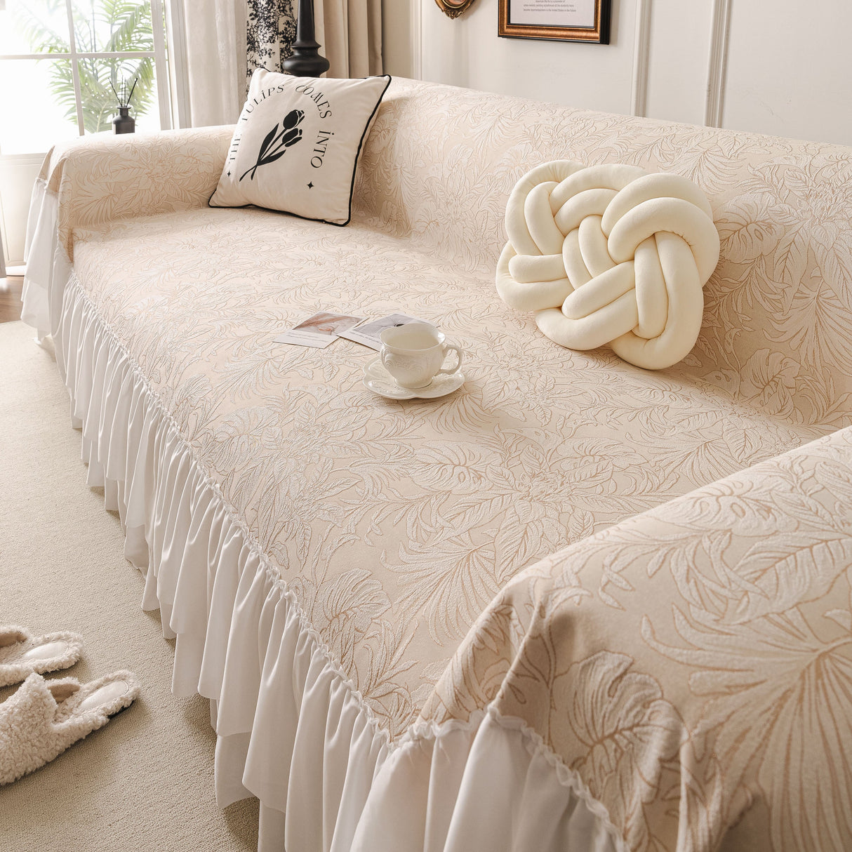 French Chic Style Ruffle Floral Cover Throws for Sofas, Decorative Couch Covers