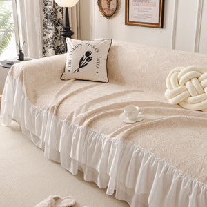 French Chic Style Ruffle Floral Cover Throws for Sofas, Decorative Couch Covers