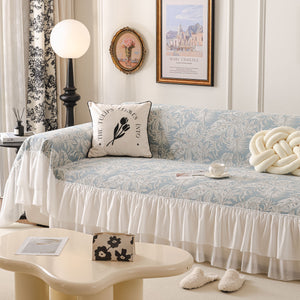 French Chic Style Ruffle Floral Cover Throws for Sofas, Decorative Couch Covers
