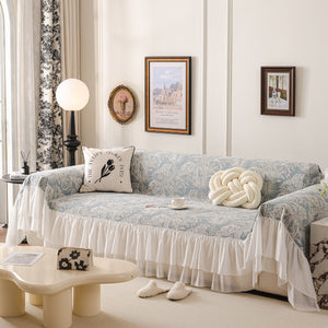 French Chic Style Ruffle Floral Cover Throws for Sofas, Decorative Couch Covers