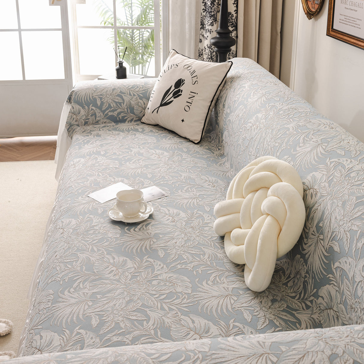 French Chic Style Ruffle Floral Cover Throws for Sofas, Decorative Couch Covers