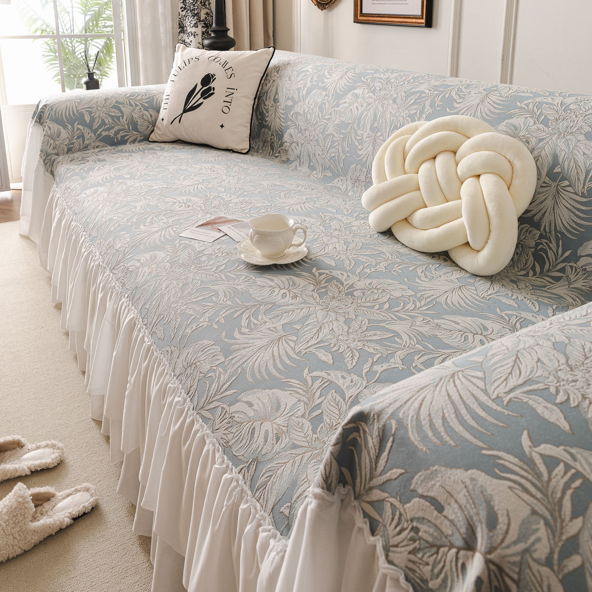 French Chic Style Ruffle Floral Cover Throws for Sofas, Decorative Couch Covers