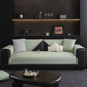 Houndstooth Ice Silk Breathable Sofa Cover, Modern Non-Slip Summer Couch Protector