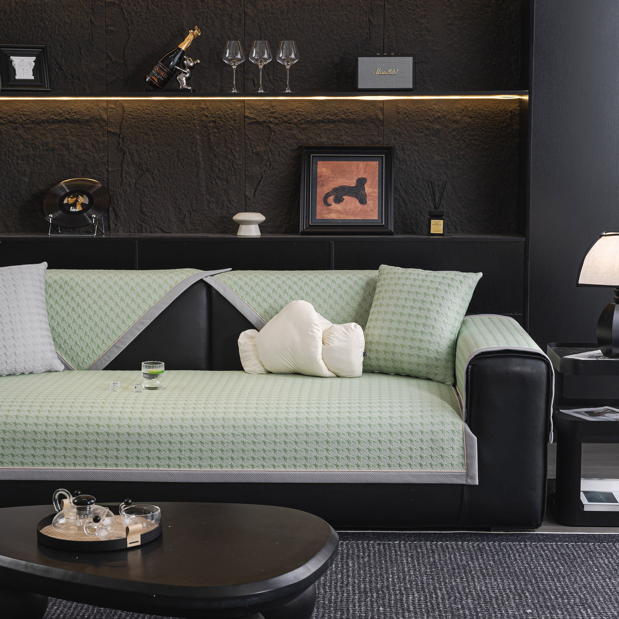 Houndstooth Ice Silk Breathable Sofa Cover, Modern Non-Slip Summer Couch Protector