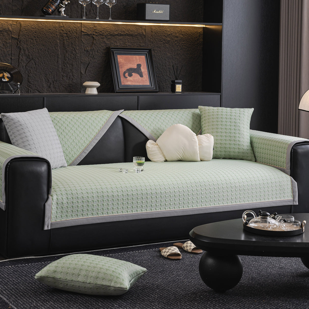 Houndstooth Ice Silk Breathable Sofa Cover, Modern Non-Slip Summer Couch Protector