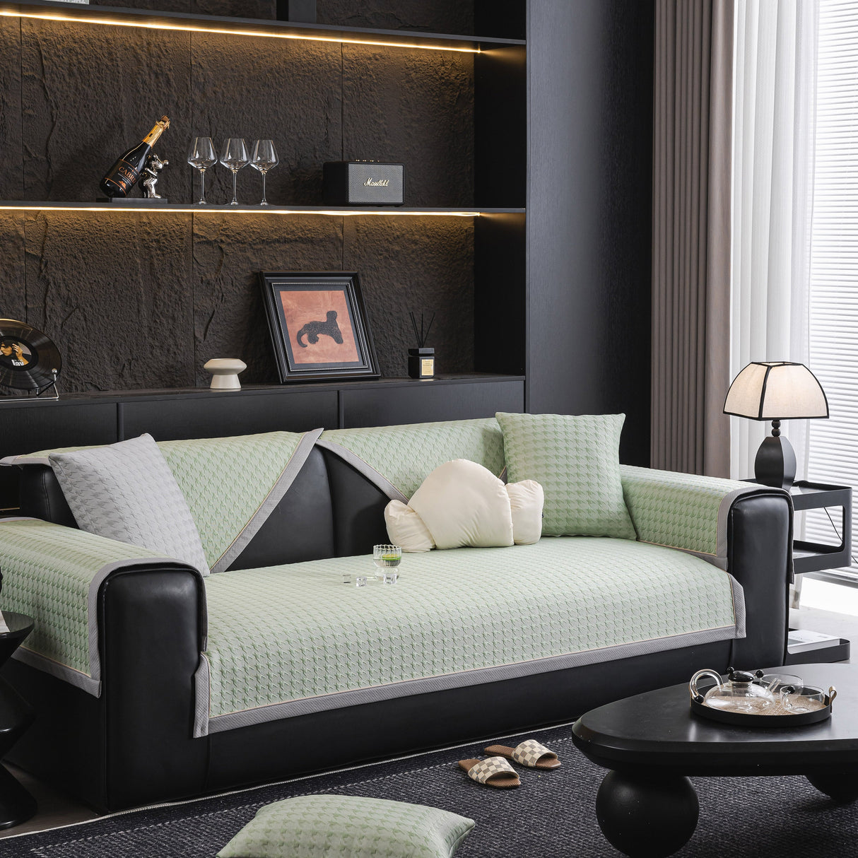 Houndstooth Ice Silk Breathable Sofa Cover, Modern Non-Slip Summer Couch Protector