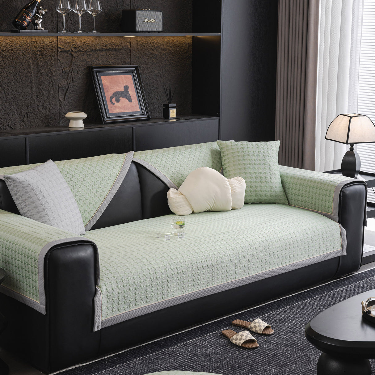 Houndstooth Ice Silk Breathable Sofa Cover, Modern Non-Slip Summer Couch Protector