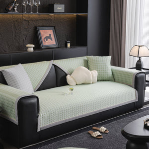 Houndstooth Ice Silk Breathable Sofa Cover, Modern Non-Slip Summer Couch Protector