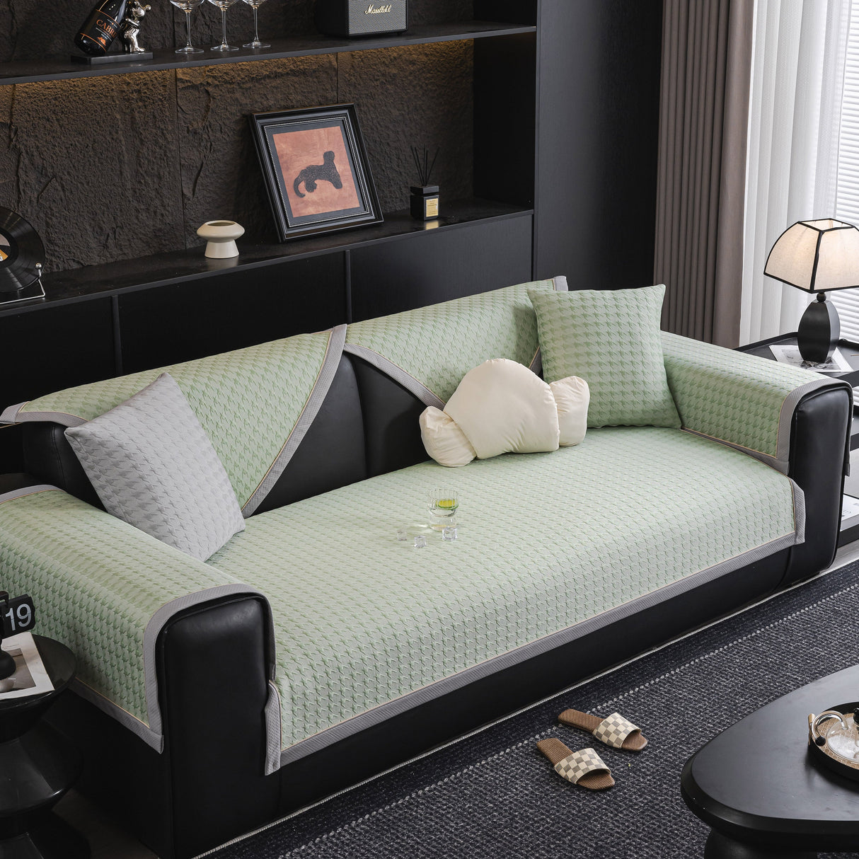 Houndstooth Ice Silk Breathable Sofa Cover, Modern Non-Slip Summer Couch Protector