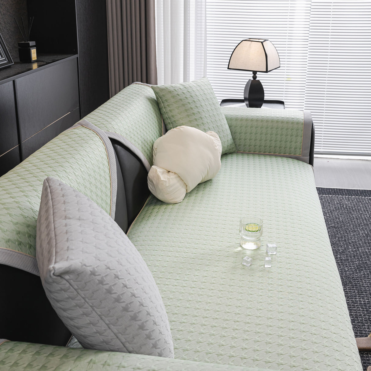 Houndstooth Ice Silk Breathable Sofa Cover, Modern Non-Slip Summer Couch Protector