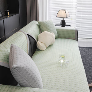 Houndstooth Ice Silk Breathable Sofa Cover, Modern Non-Slip Summer Couch Protector