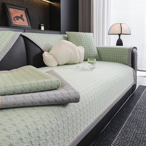 Houndstooth Ice Silk Breathable Sofa Cover, Modern Non-Slip Summer Couch Protector