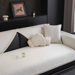 Houndstooth Ice Silk Breathable Sofa Cover, Modern Non-Slip Summer Couch Protector
