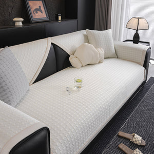 Houndstooth Ice Silk Breathable Sofa Cover, Modern Non-Slip Summer Couch Protector