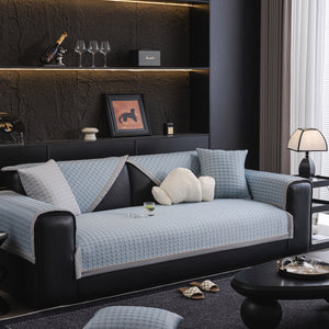 Houndstooth Ice Silk Breathable Sofa Cover, Modern Non-Slip Summer Couch Protector