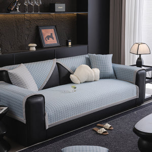 Houndstooth Ice Silk Breathable Sofa Cover, Modern Non-Slip Summer Couch Protector