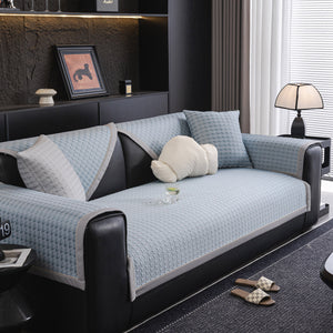 Houndstooth Ice Silk Breathable Sofa Cover, Modern Non-Slip Summer Couch Protector