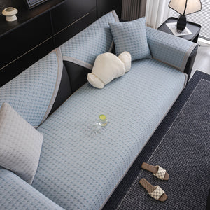 Houndstooth Ice Silk Breathable Sofa Cover, Modern Non-Slip Summer Couch Protector