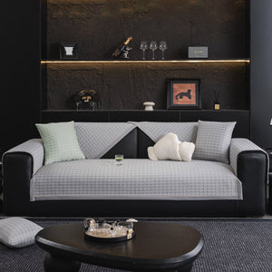Houndstooth Ice Silk Breathable Sofa Cover, Modern Non-Slip Summer Couch Protector