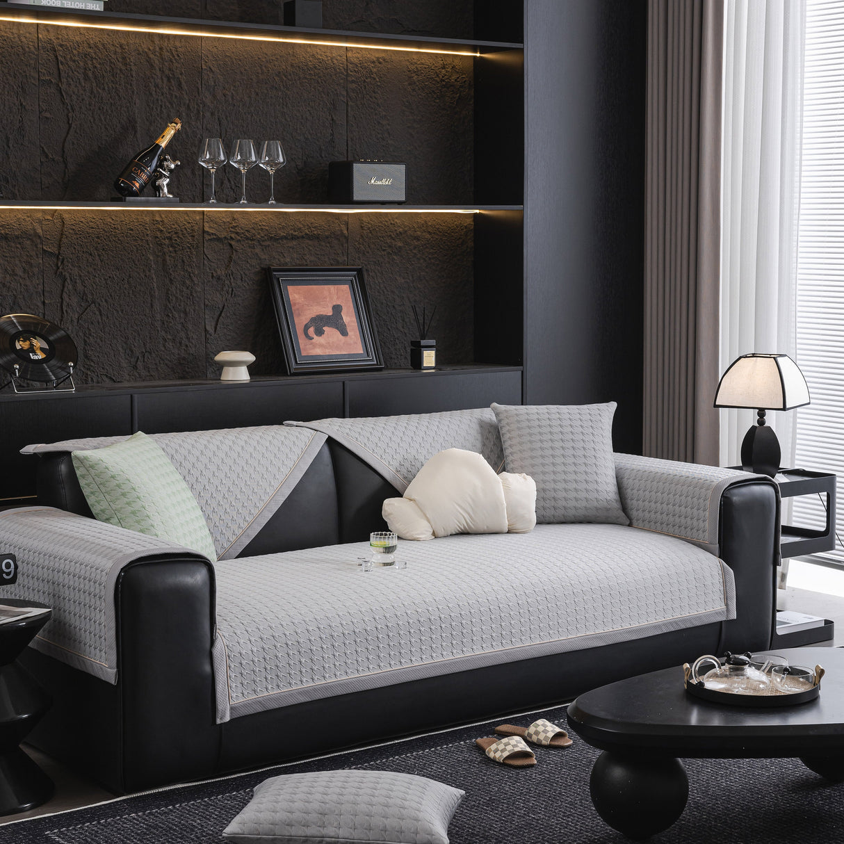 Houndstooth Ice Silk Breathable Sofa Cover, Modern Non-Slip Summer Couch Protector