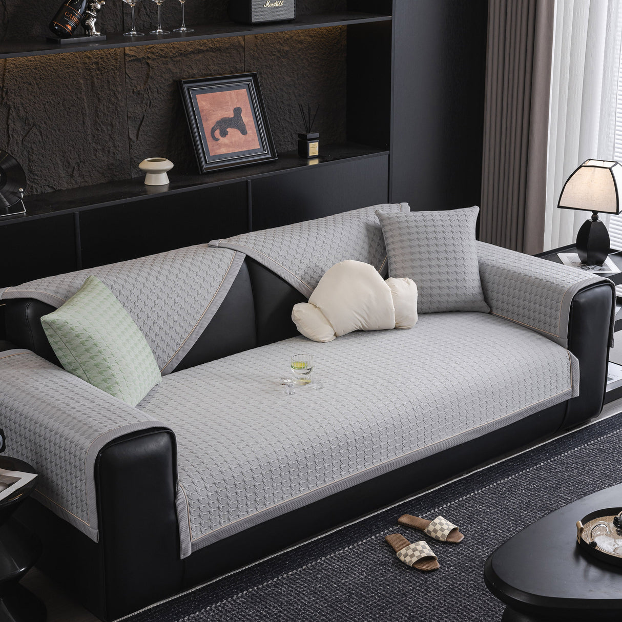 Houndstooth Ice Silk Breathable Sofa Cover, Modern Non-Slip Summer Couch Protector