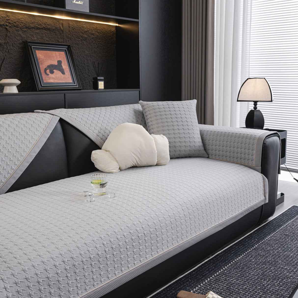 Houndstooth Ice Silk Breathable Sofa Cover, Modern Non-Slip Summer Couch Protector
