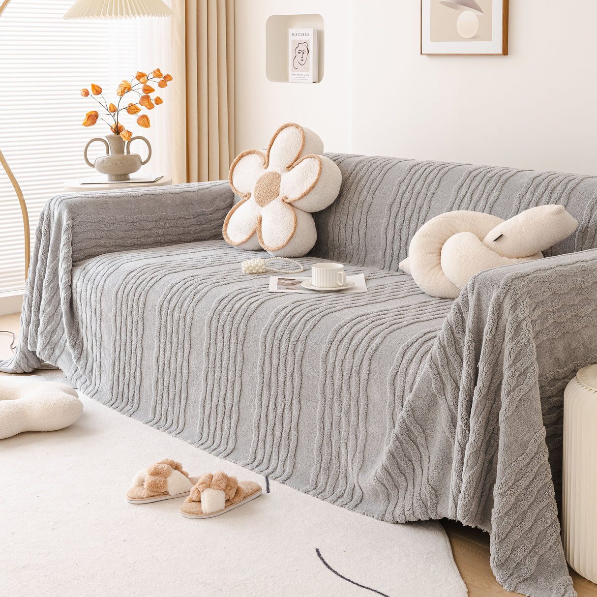 Modern 3D Water Ripple Sofa Cover, Non-Shedding Cream Style Furniture Protector Throw