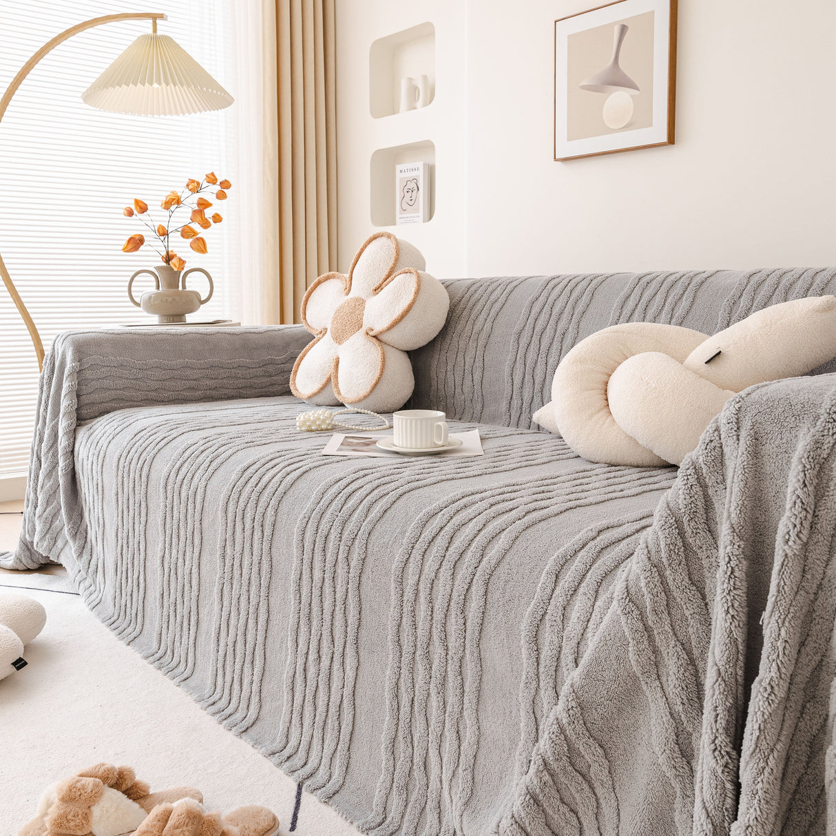 Modern 3D Water Ripple Sofa Cover, Non-Shedding Cream Style Furniture Protector Throw