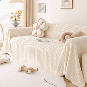 Modern 3D Water Ripple Sofa Cover, Non-Shedding Cream Style Furniture Protector Throw