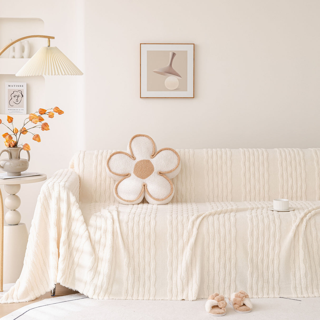 Modern 3D Water Ripple Sofa Cover, Non-Shedding Cream Style Furniture Protector Throw