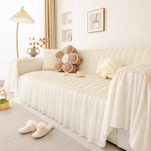 Soft Warm Flannel Couch Cover Throw Blanket with French Flounce, Beautiful Furniture Throws for Sofas