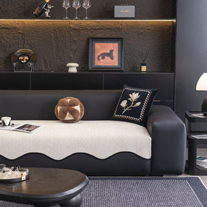 Chenille Couch Cover with Scalloped Edge, Non-Slip Modular Slipcover Sectional