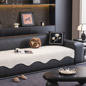 Chenille Couch Cover with Scalloped Edge, Non-Slip Modular Slipcover Sectional