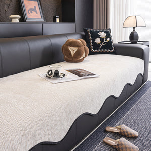 Chenille Couch Cover with Scalloped Edge, Non-Slip Modular Slipcover Sectional