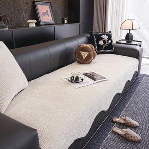 Chenille Couch Cover with Scalloped Edge, Non-Slip Modular Slipcover Sectional