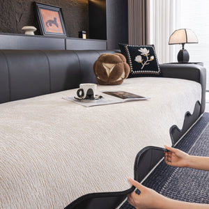 Chenille Couch Cover with Scalloped Edge, Non-Slip Modular Slipcover Sectional