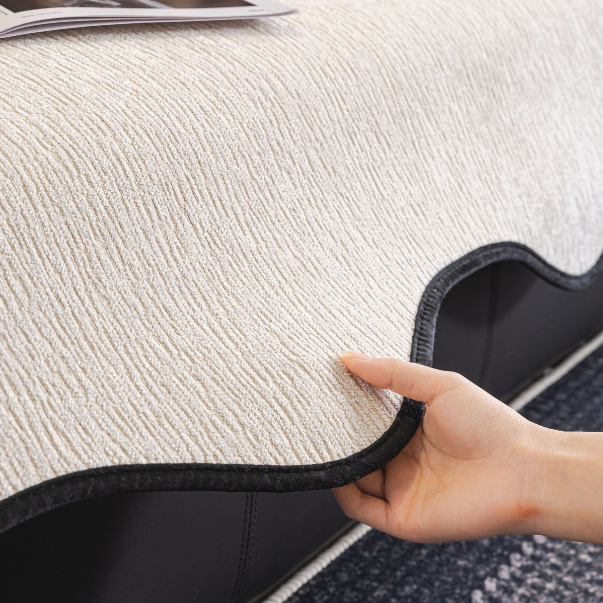 Chenille Couch Cover with Scalloped Edge, Non-Slip Modular Slipcover Sectional