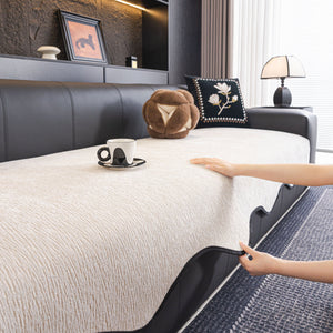 Chenille Couch Cover with Scalloped Edge, Non-Slip Modular Slipcover Sectional