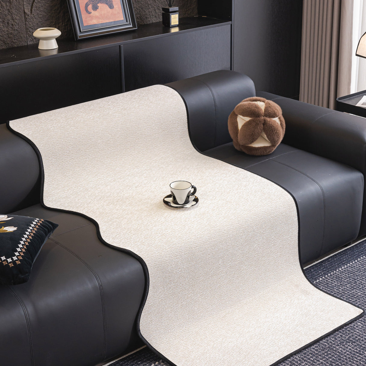 Chenille Couch Cover with Scalloped Edge, Non-Slip Modular Slipcover Sectional