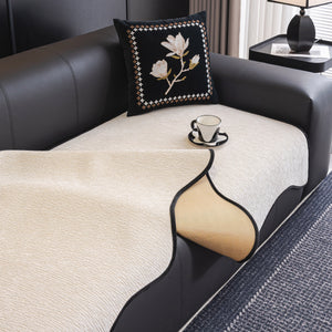 Chenille Couch Cover with Scalloped Edge, Non-Slip Modular Slipcover Sectional