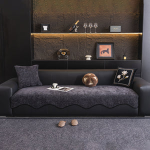 Chenille Couch Cover with Scalloped Edge, Non-Slip Modular Slipcover Sectional