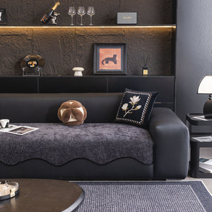 Chenille Couch Cover with Scalloped Edge, Non-Slip Modular Slipcover Sectional