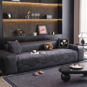 Chenille Couch Cover with Scalloped Edge, Non-Slip Modular Slipcover Sectional