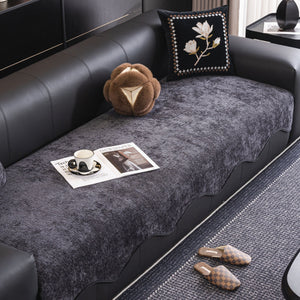 Chenille Couch Cover with Scalloped Edge, Non-Slip Modular Slipcover Sectional