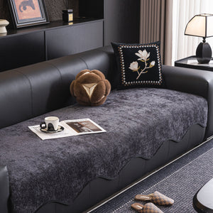 Chenille Couch Cover with Scalloped Edge, Non-Slip Modular Slipcover Sectional